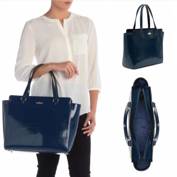 New Leather Croc Embossed Patent Tote Bag BD